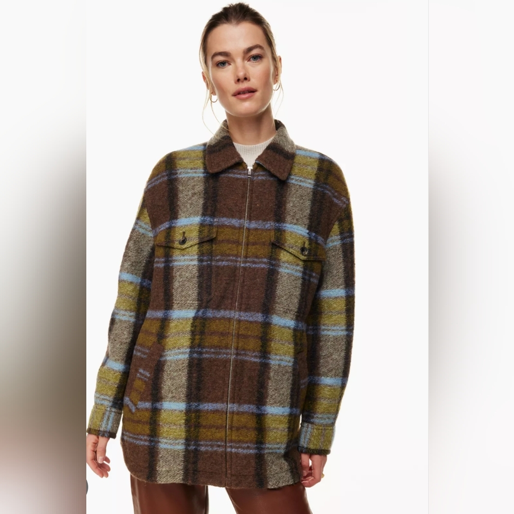 EUC Aritzia:Wilfred Free Utility Shirt Jacket--"Ganna" in green/brown/blue plaid